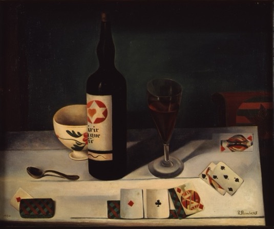 Tableau de René Rimbert, "Nature morte au jeu de cartes", 1930, huile sur toile, 60 x 73 cm.