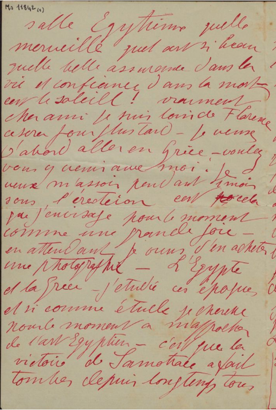 Aristide Maillol, lettre à Maurice Denis