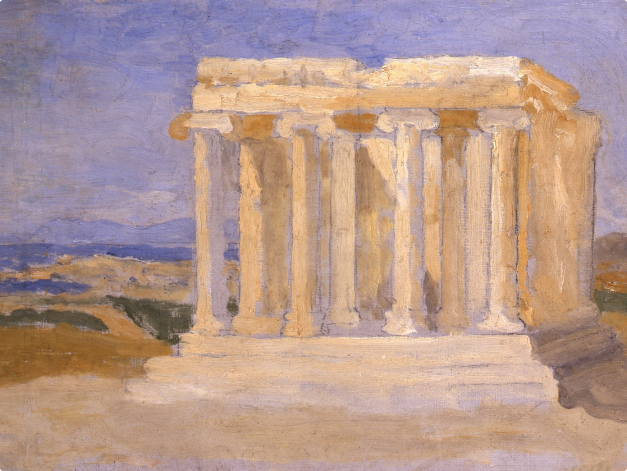 Aristide Maillol, Le temple d’Athéna sur l’Acropole, 1908, huile sur toile, 21 x 43 cm